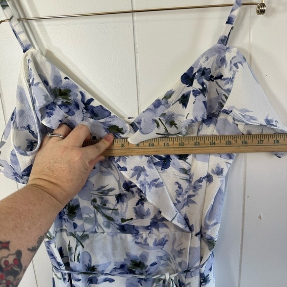 NWT A. Byer Hi Lo Off Shoulder Blue and White Floral Women’s Dress Size Large - Picture 11 of 16